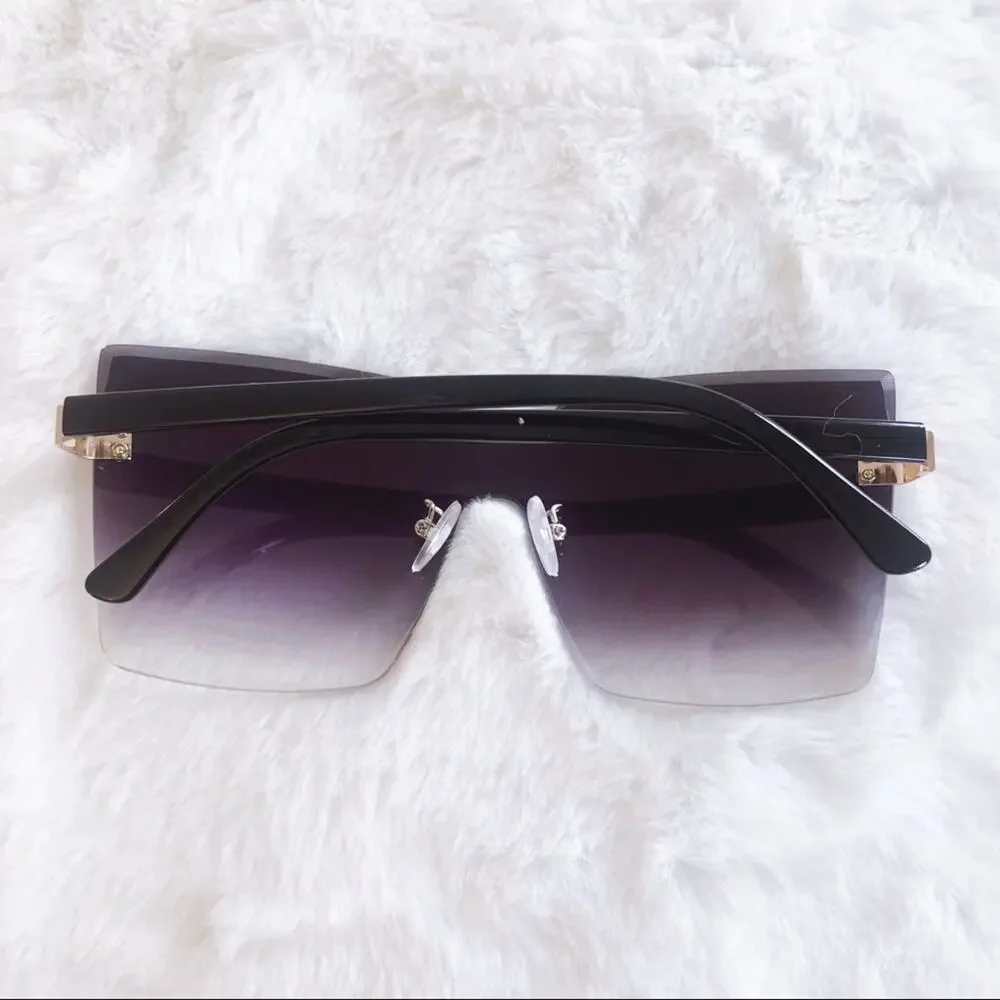 Dana Black Rimless Oversized Cat Eye Sunglasses - Picture 8 of 8